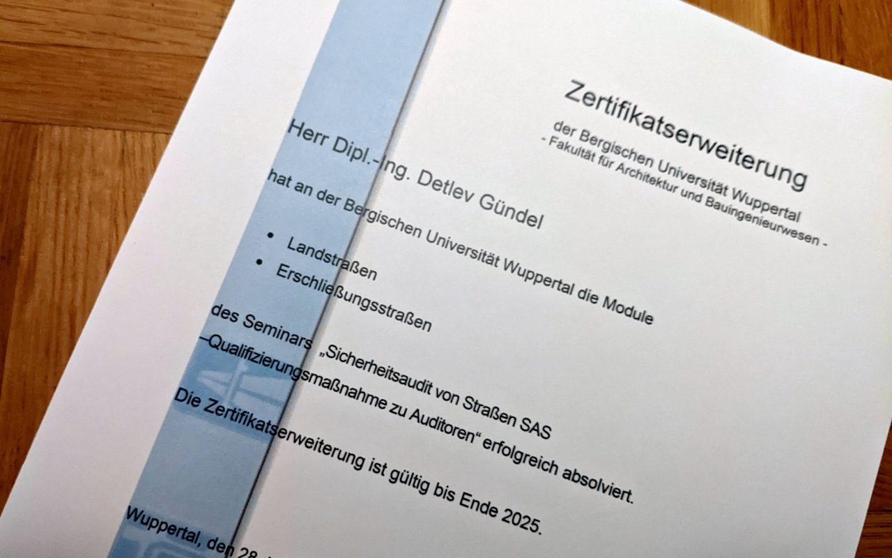 Bild zeigt die Bestätigung der Erweiterung des Zertifikats als Auditor für Detlev Gündel.